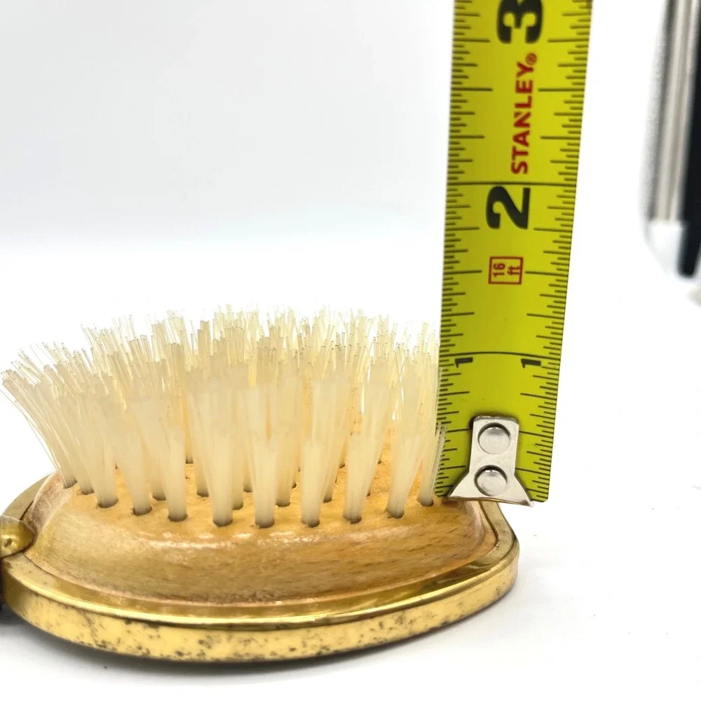 Vintage England Gold Tone Floral Brocade Hand Mirror and Brush‎ Vanity Set
